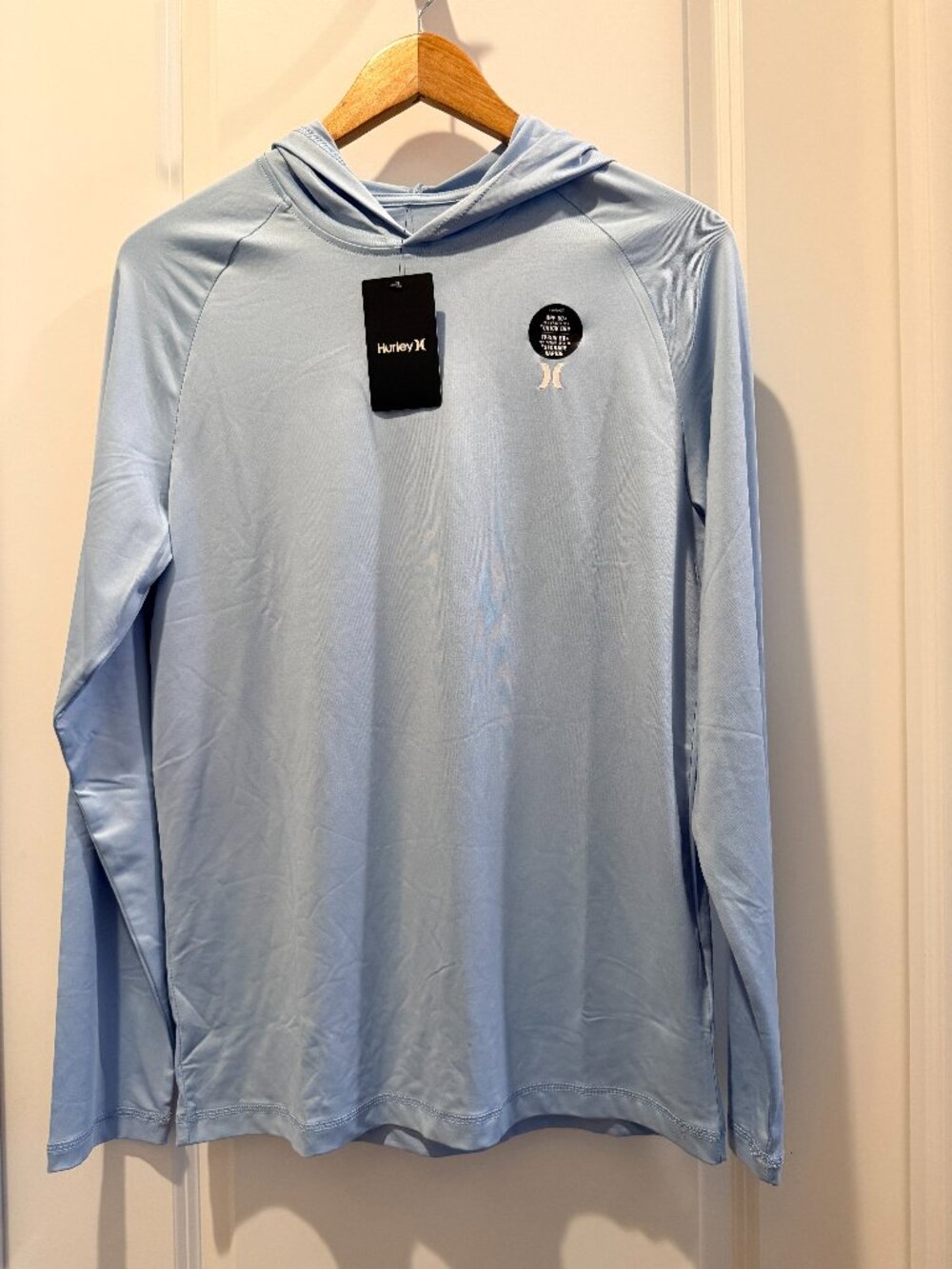 Hurley Mens UPF 50+ Hooded Long Sleeve Shirt Light Blue Size S New With Tags